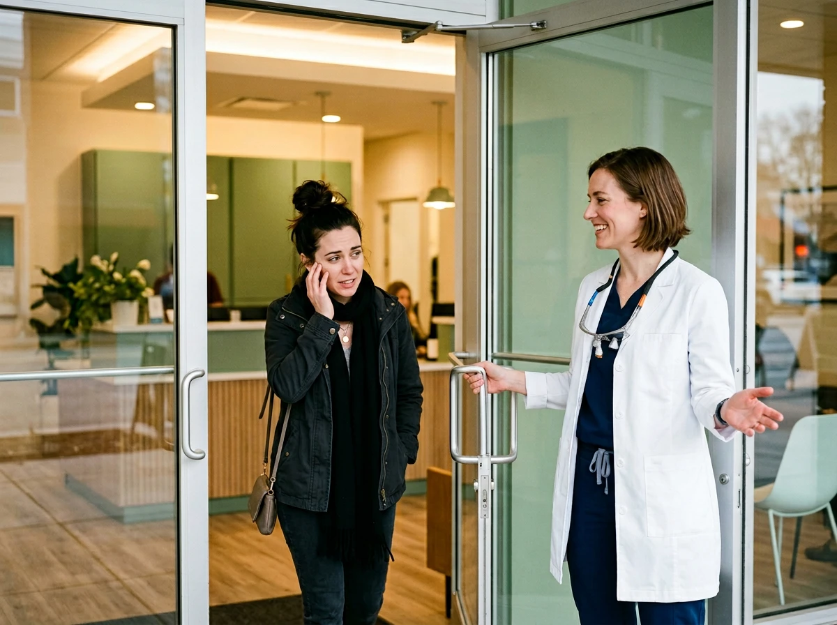 Dentiste accueillant un patient en urgence dans un cabinet dentaire